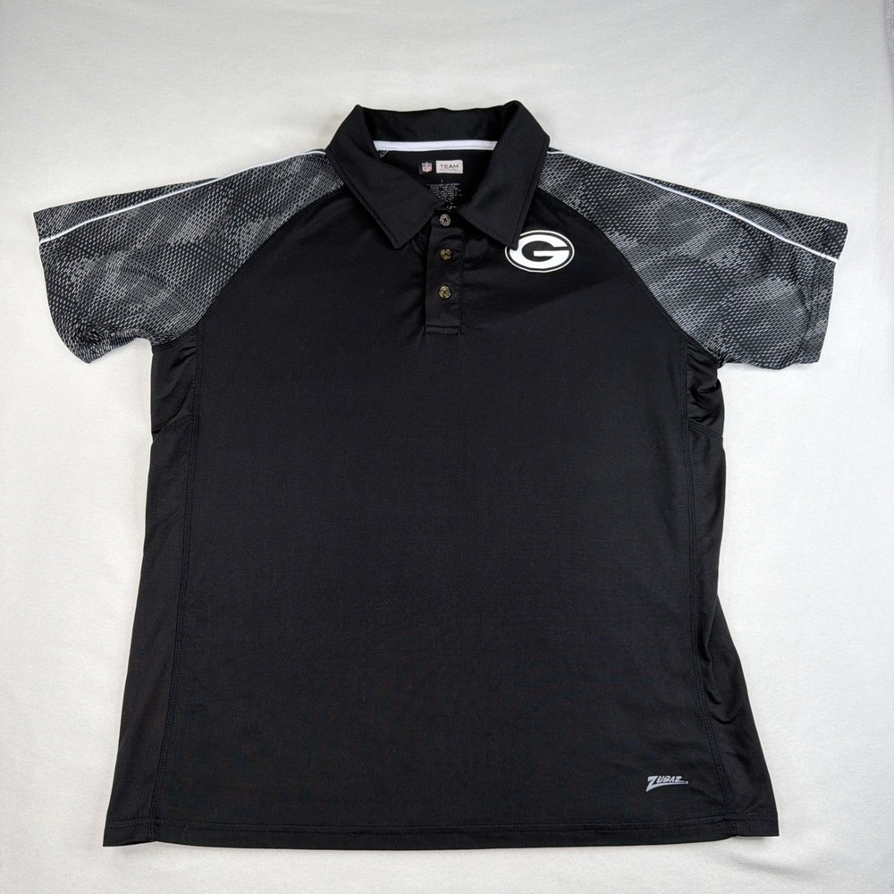 Green Bay Packers NFL Team Apparel Polo Mens L Black Zubaz Camo Performance